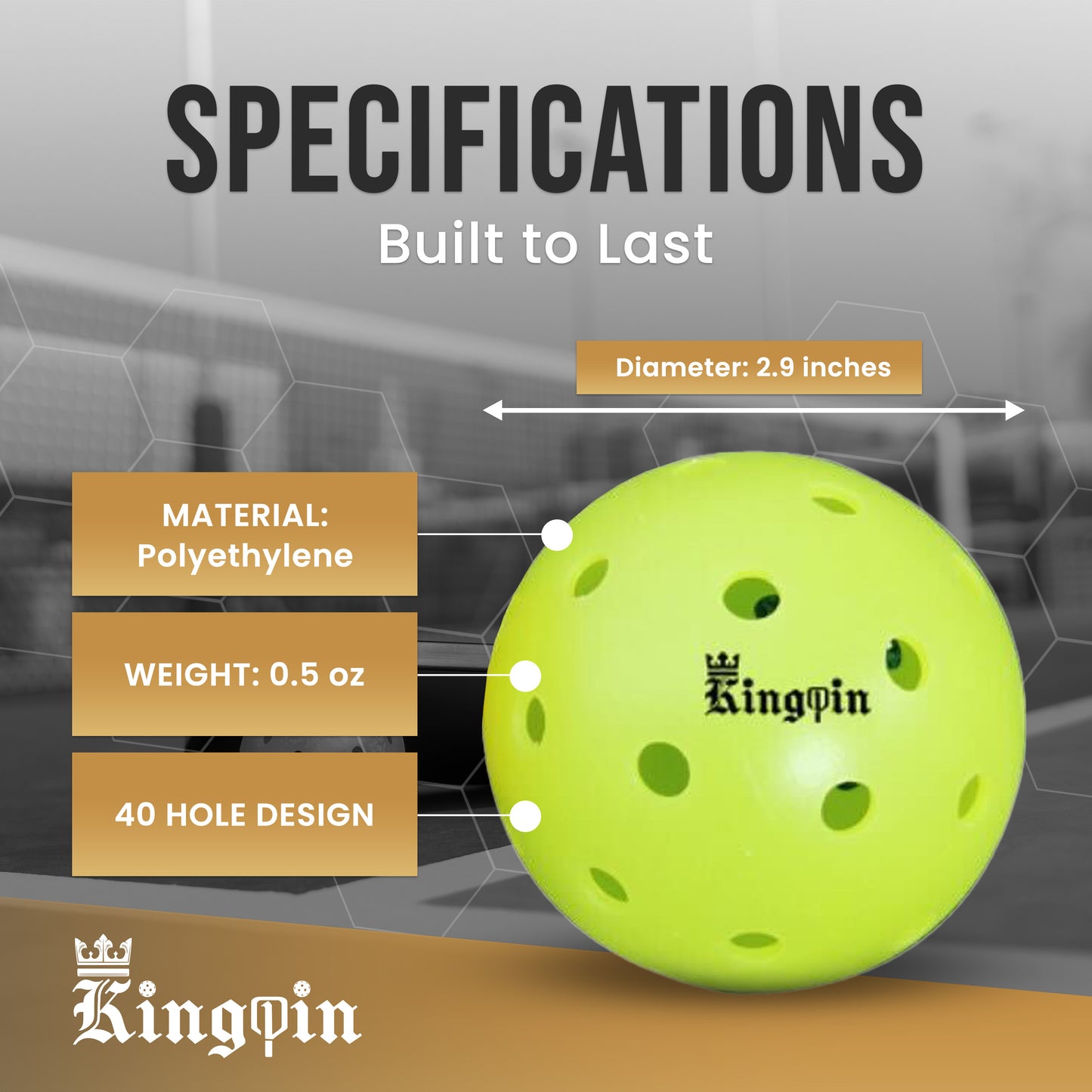 Kingpin PickleBall Balls (6-Pack)- Yellow