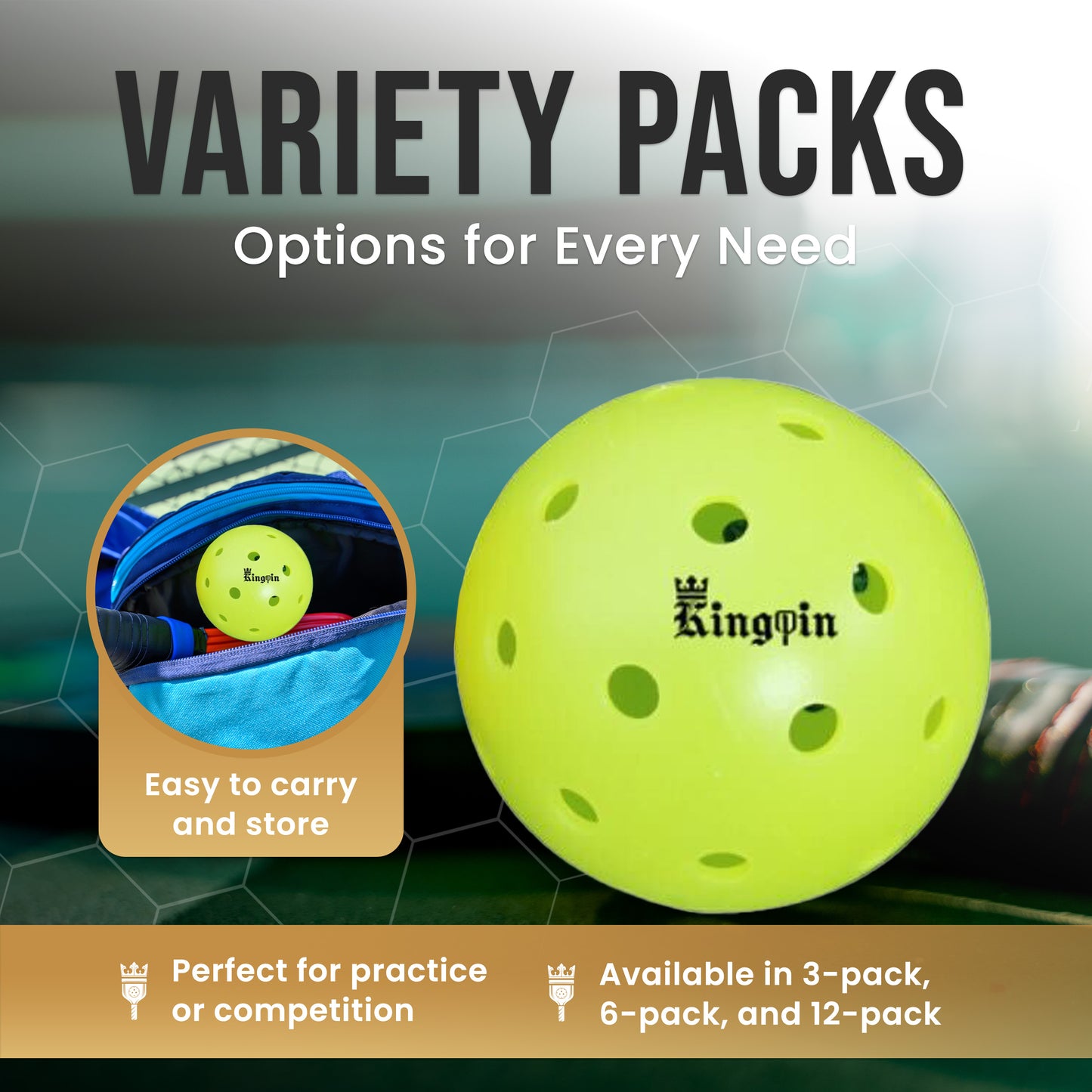 Kingpin PickleBall Balls (6-Pack)- Yellow